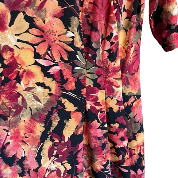 Laura Petite-Size 14-Floral Multicolor Dress-Zipper Back-Pockets-3/4 Sleeves - Picture 4 of 12